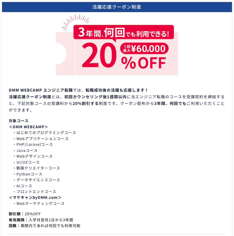 DMM WEBCAMPの活躍応援クーポン制度