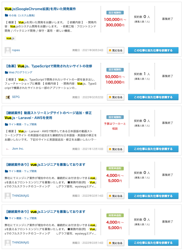 Vue.jsを用いる案件の例