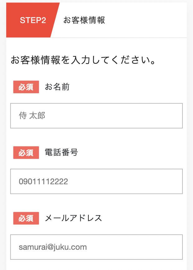 手順3：フォームに必要事項を入力する