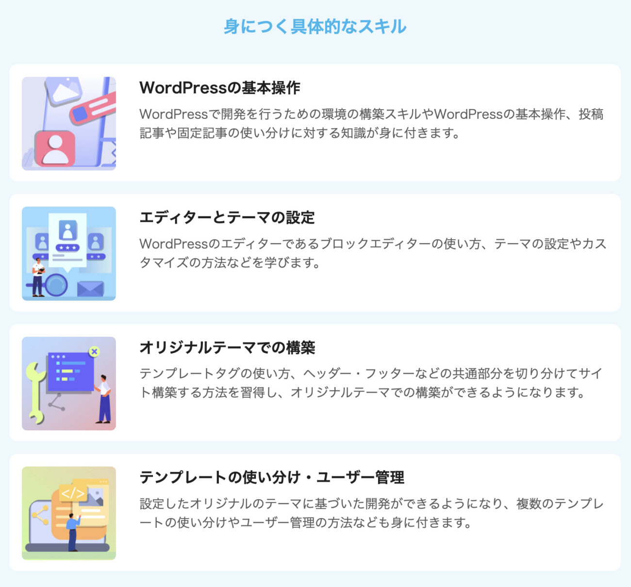 インターネットアカデミーのWordPress講座で身に付くスキル