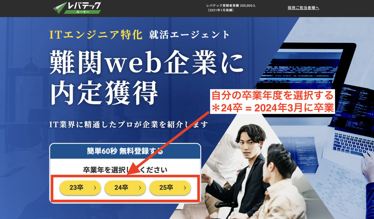 レバテックルーキーの登録手順